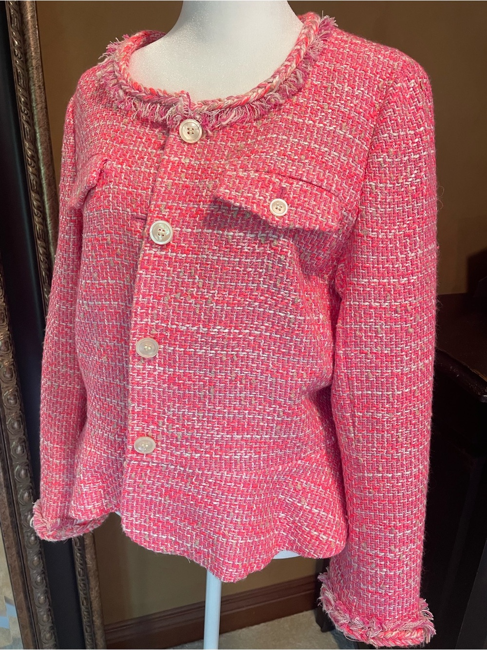 J. Crew Pink & White Tweed Bouclé Blazer Jacket